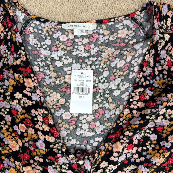 American Eagle Dress Women L Black Dark Floral Babydoll Bohemian Cottagecore NWT - Picture 4 of 7